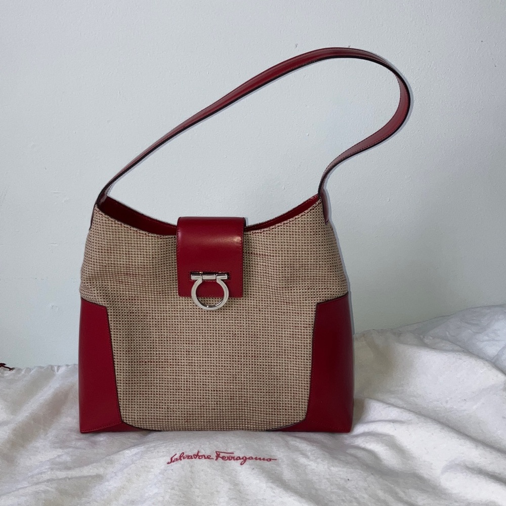 Salvatore Ferragamo Red and Tan Shoulder Bag Vintage